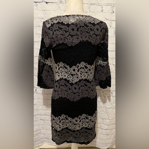 Isaac Mizrahi Live! Striped Lace Bell Sleeve Dress Black And Gray XXS - Picture 4 of 5